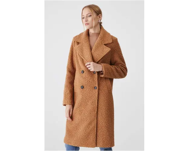 Medicine palton femei, culoarea bej, de tranzitie, cu doua randuri de nasturi
