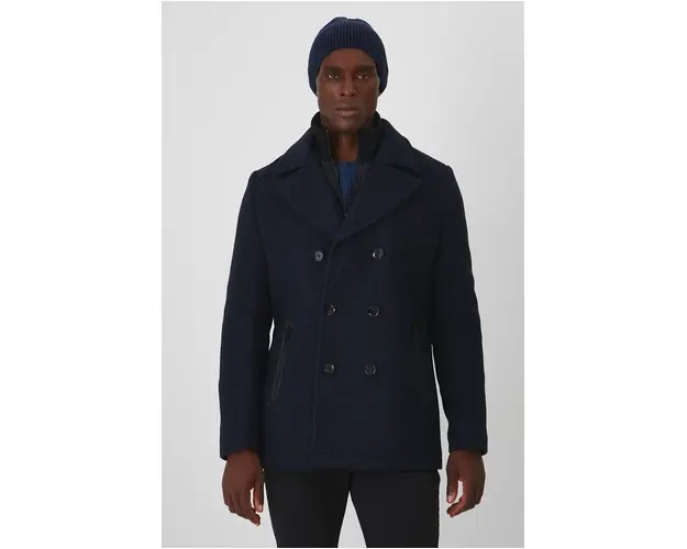 Medicine palton de lana barbati, culoarea bleumarin, de tranzitie, cu doua randuri de nasturi