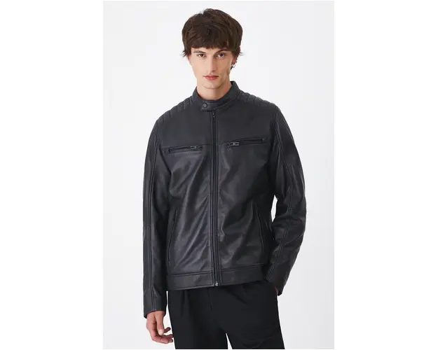 Medicine geaca de piele barbati, culoarea negru, de tranzitie