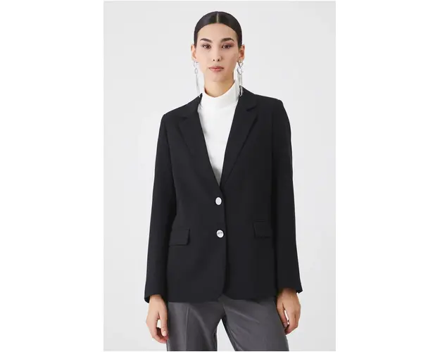 Medicine sacou femei, culoarea negru, un singur rand de nasturi, neted