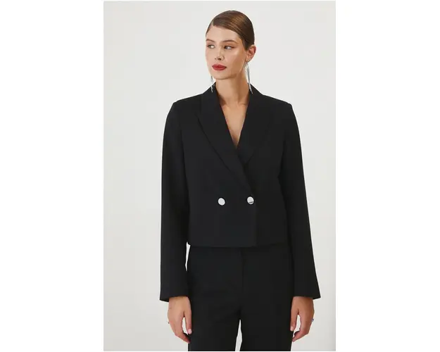 Medicine sacou femei, culoarea negru, cu doua randuri de nasturi, neted