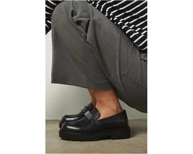 Medicine mocasini de piele femei, culoarea negru, cu platforma