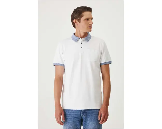 Medicine tricou polo barbati, culoarea alb, neted