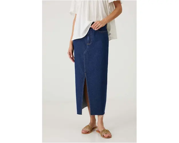 Medicine fusta din denim culoarea bleumarin, maxi, drept