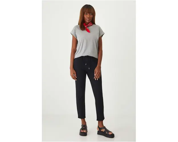 Medicine pantaloni de trening femei, culoarea negru, drept, medium waist