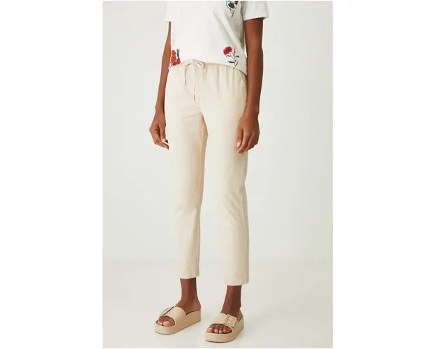 Medicine pantaloni femei, culoarea bej, fason chinos, medium waist