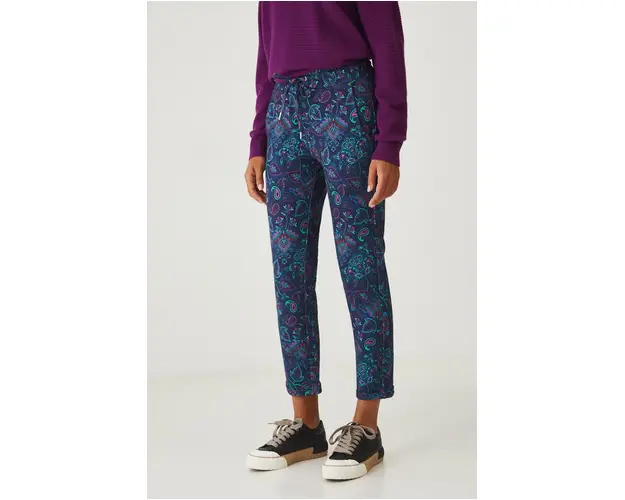 Medicine pantaloni femei, culoarea bleumarin, cu imprimeu