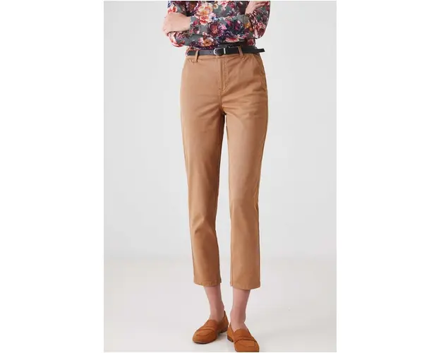 Medicine pantaloni femei, culoarea bej, fason chinos, medium waist