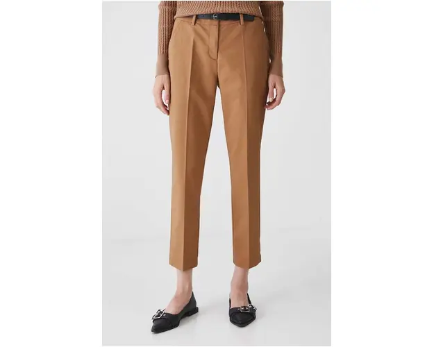 Medicine pantaloni femei, culoarea bej, fason chinos, medium waist
