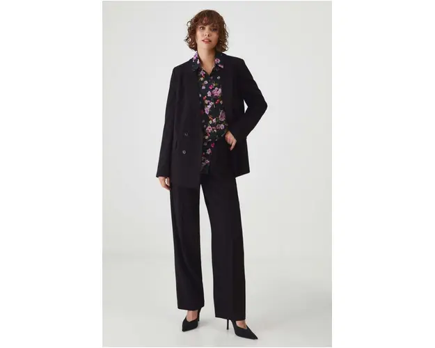 Medicine pantaloni femei, culoarea negru, lat, high waist
