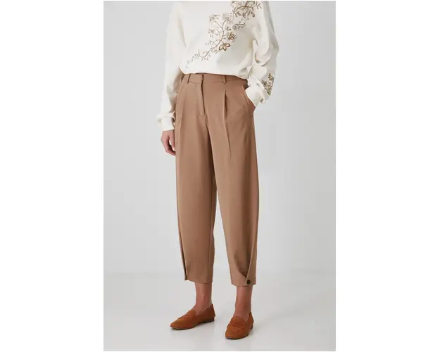 Medicine pantaloni femei, culoarea bej, lat, high waist