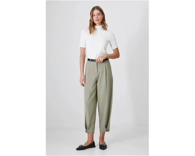 Medicine pantaloni femei, culoarea verde, lat, high waist