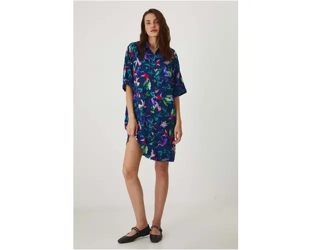 Medicine rochie culoarea bleumarin, midi, oversized