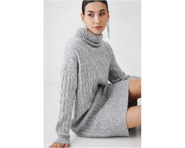 Medicine rochie din amestec de lana culoarea gri, midi, drept