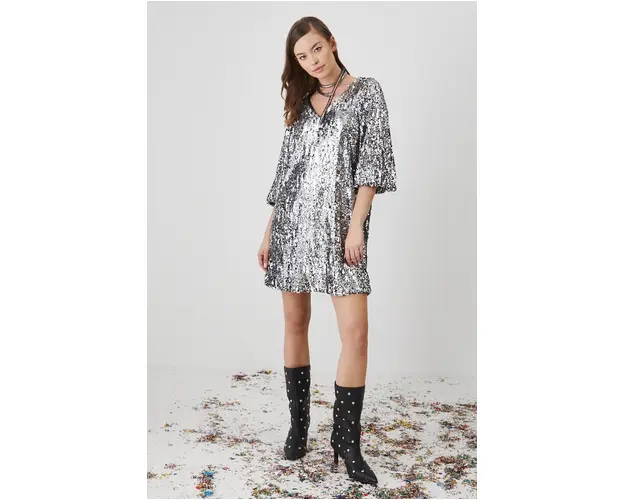 Medicine rochie culoarea argintiu, mini, evazati