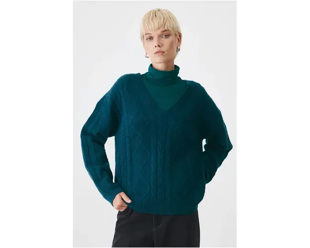 Medicine pulover din amestec de lana femei, culoarea verde, calduros