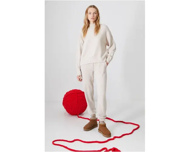 Medicine pulover din amestec de lana femei, culoarea bej, calduros