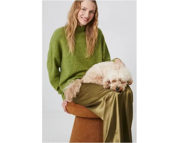 Medicine pulover din amestec de lana femei, culoarea verde, calduros