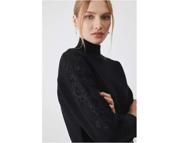 Medicine pulover femei, culoarea negru, light, cu guler