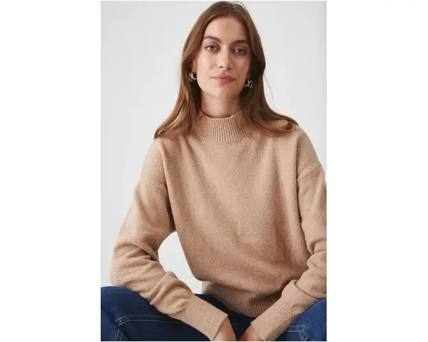 Medicine pulover din amestec de lana femei, culoarea bej, calduros, cu turtleneck