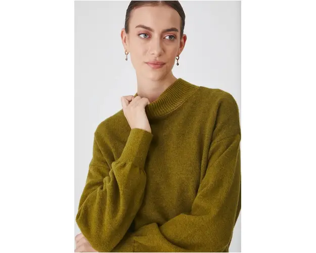 Medicine pulover din amestec de lana femei, culoarea verde, calduros, cu turtleneck