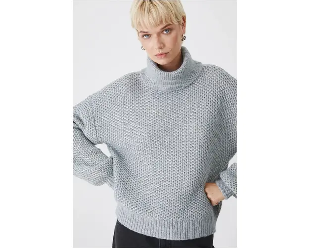 Medicine pulover femei, culoarea gri, calduros, cu guler