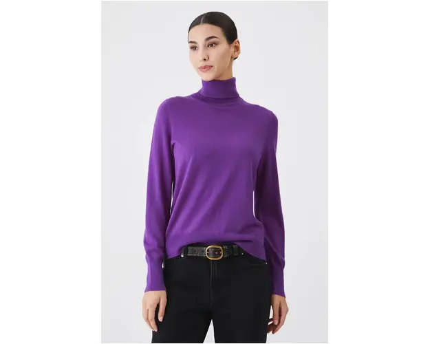 Medicine pulover din lana merino culoarea violet, light, cu guler