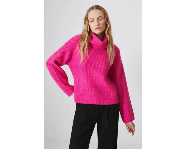 Medicine pulover din amestec de lana femei, culoarea roz, calduros, cu guler