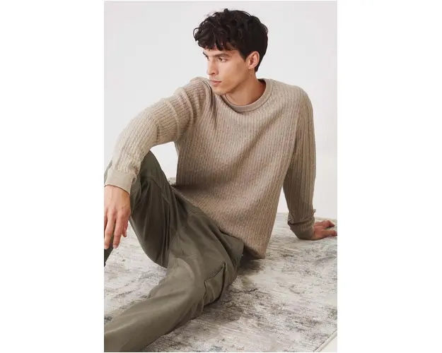 Medicine pulover din amestec de lana barbati, culoarea bej, light
