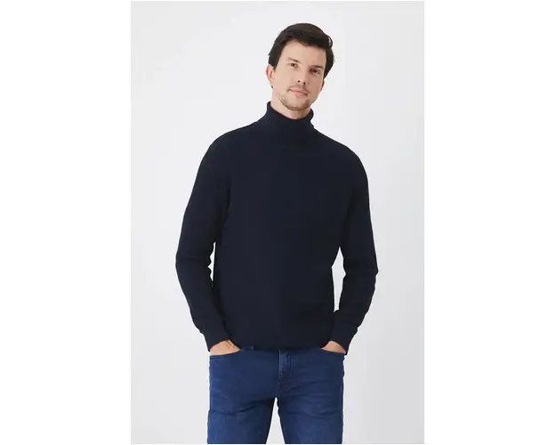 Medicine pulover de bumbac barbati, culoarea bleumarin, cu guler