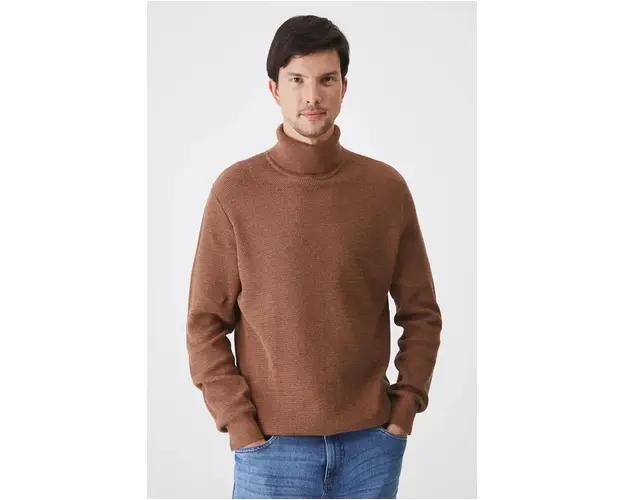 Medicine pulover de bumbac barbati, culoarea maro, cu guler
