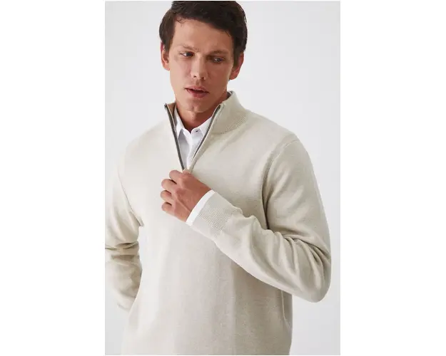 Medicine pulover barbati, culoarea bej, light, cu guler