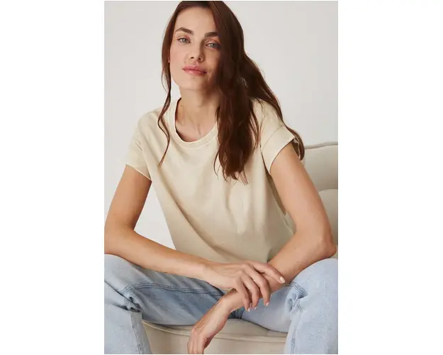 Medicine tricou din bumbac femei, culoarea bej