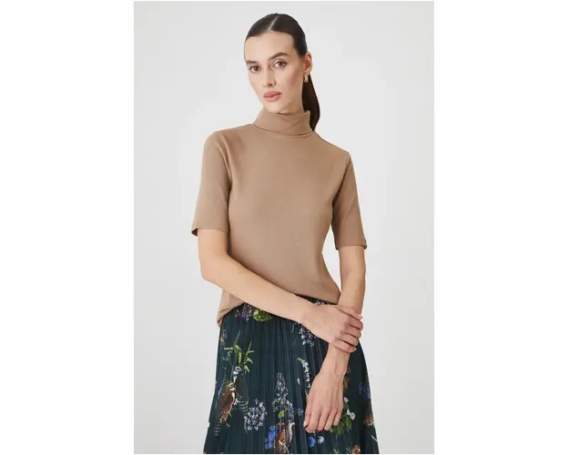 Medicine tricou femei, culoarea bej, cu guler