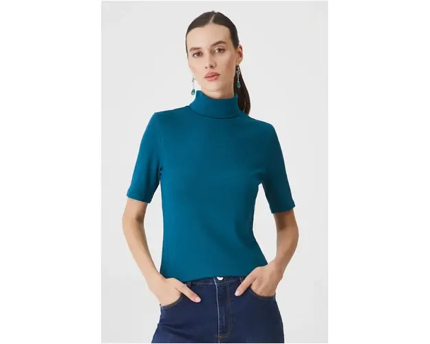 Medicine tricou femei, culoarea verde, cu guler