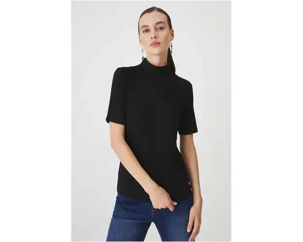 Medicine tricou femei, culoarea negru, cu guler