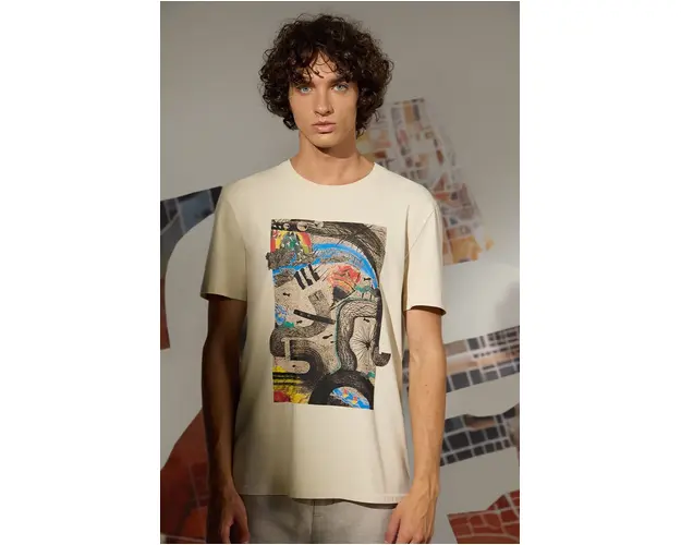 Medicine tricou barbati, culoarea bej, cu imprimeu