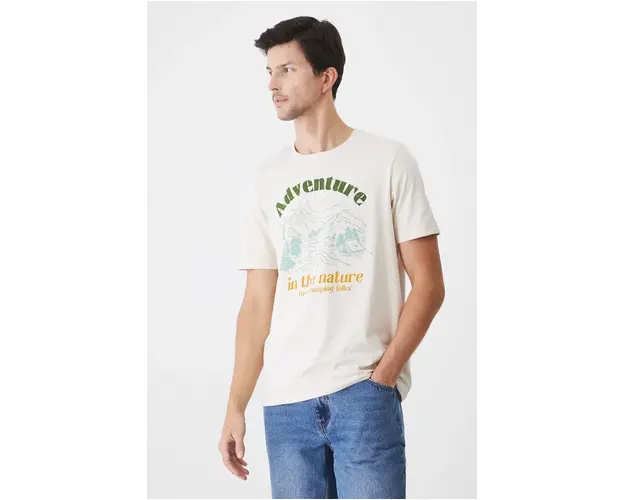 Medicine tricou din bumbac barbati, culoarea bej, cu imprimeu