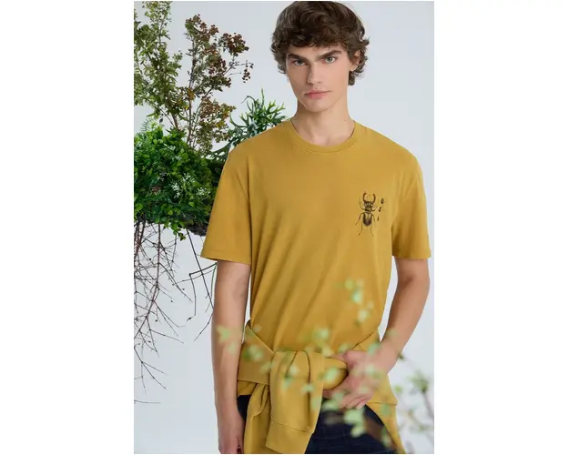 Medicine tricou din bumbac barbati, culoarea galben, cu imprimeu