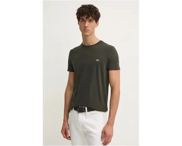 Lacoste tricou din bumbac barbati, culoarea verde, neted