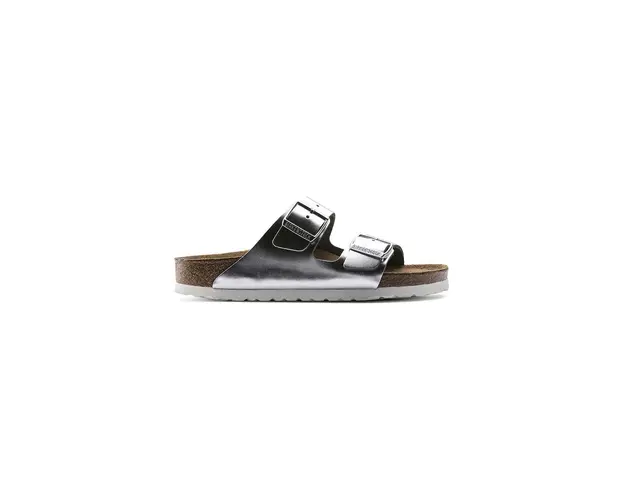 Birkenstock slapi de piele Arizona femei, culoarea argintiu