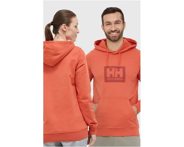 Helly Hansen hanorac de bumbac culoarea portocaliu, cu gluga, cu imprimeu 53289