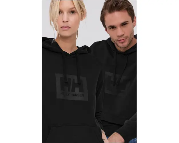 Helly Hansen hanorac de bumbac culoarea negru, cu gluga, cu imprimeu 53289