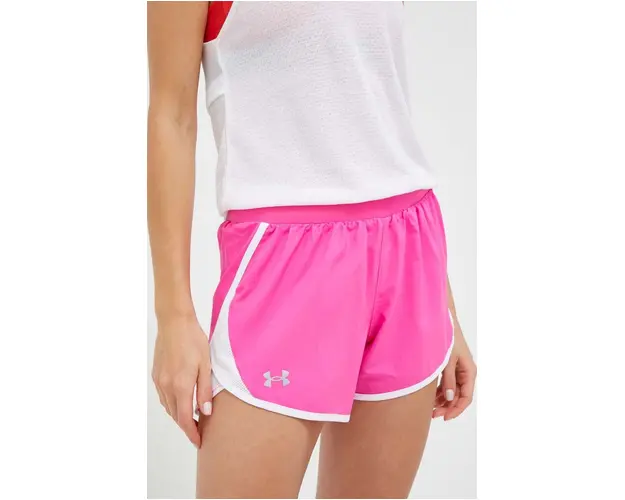 Under Armour pantaloni scurti de alergare Fly-By 2.0 culoarea roz, neted, medium waist