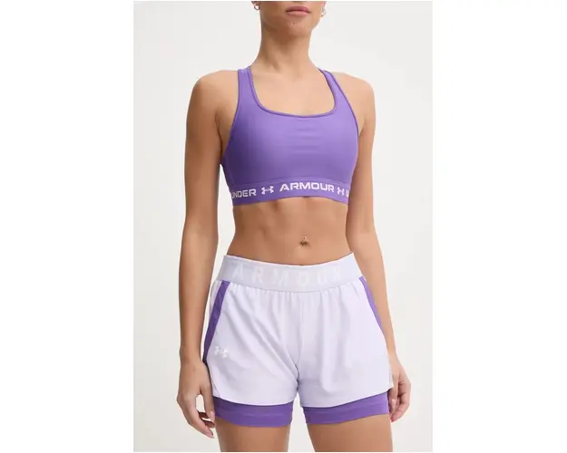 Under Armour pantaloni scurti de antrenament femei, culoarea violet, cu imprimeu, high waist
