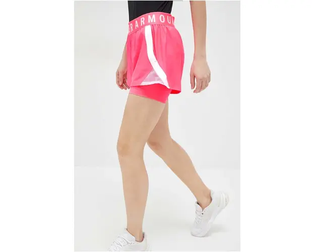 Under Armour pantaloni scurti de antrenament femei, culoarea roz, cu imprimeu, high waist 1351981-662