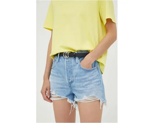 Levi's pantaloni scurti din denim 501 femei, uni, high waist 56327.0086-LightIndig