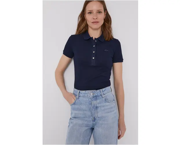 Lacoste tricou femei, culoarea bleumarin, cu guler PF5462-001