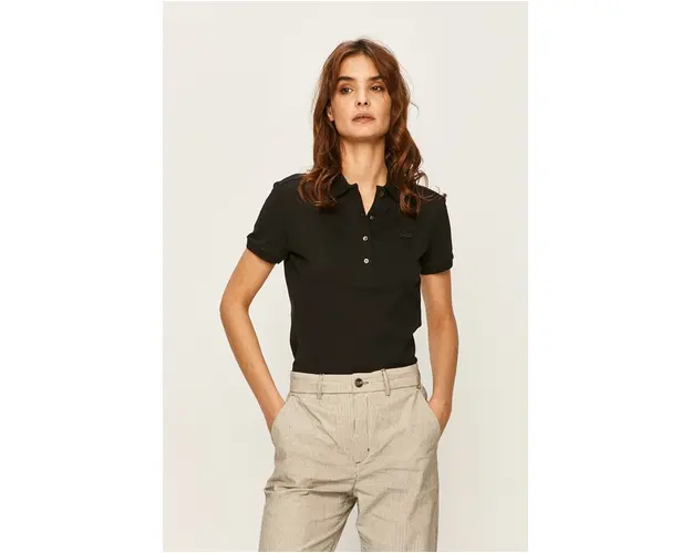 Lacoste tricou femei, culoarea negru, cu guler PF5462-001