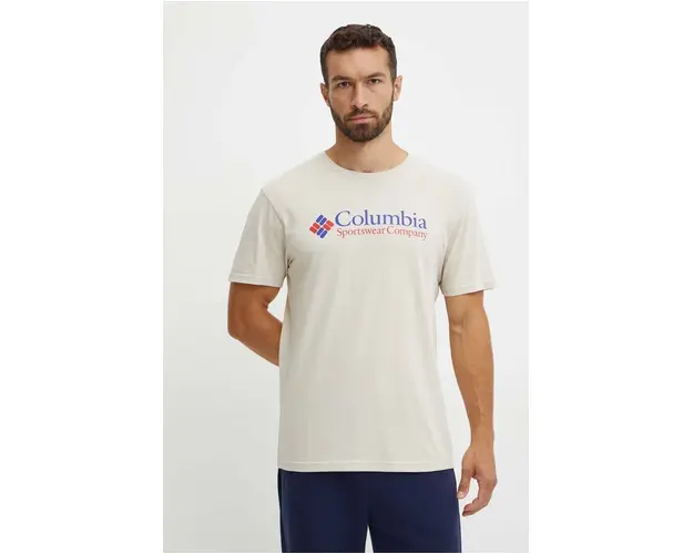 Columbia tricou barbati, culoarea bej, cu imprimeu